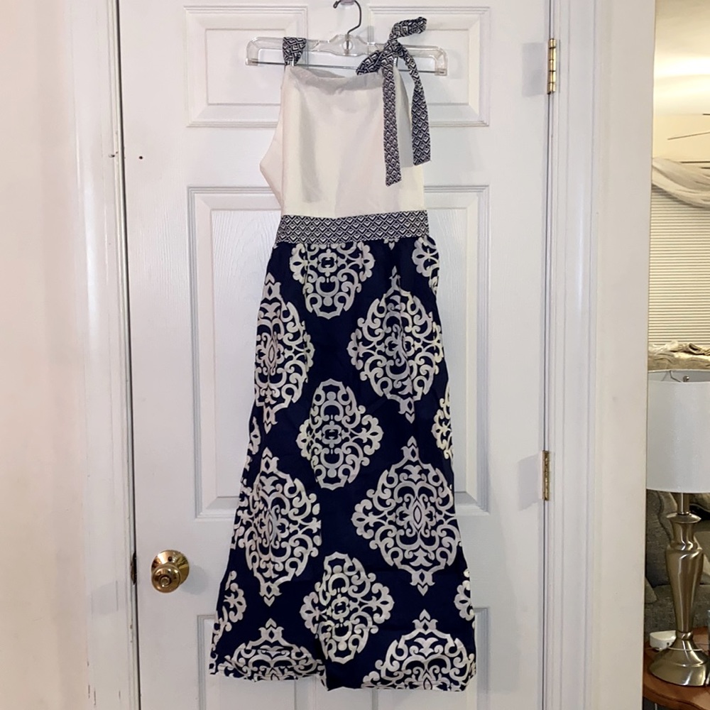 NEW CWDKids Easter Dress - Navy/White Maxi - size 16 w/matching headband